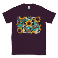Plum western sunflowers turquoise cowhide background Classic Tee - RanaPortraitStore