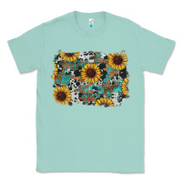 Seafoam western sunflowers turquoise cowhide background Classic Tee - RanaPortraitStore