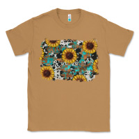 Toasted Coconut western sunflowers turquoise cowhide background Classic Tee - RanaPortraitStore