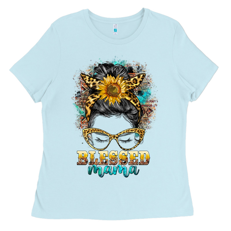 Blessed Mama Messy Bun Ladies Tee by BarkalooDesign | Teevron