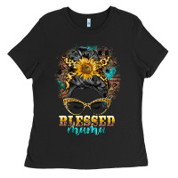 Black blessed mama messy bun Ladies Tee - BarkalooDesign