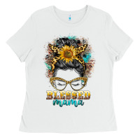 White blessed mama messy bun Ladies Tee - BarkalooDesign