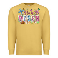 Antique Gold he is risen easter with flowers Premium Sweatshirt - Neo Western