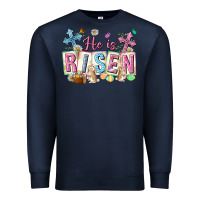 Navy he is risen easter with flowers Premium Sweatshirt - Neo Western