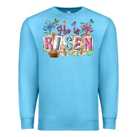 Ocean Blue he is risen easter with flowers Premium Sweatshirt - Neo Western