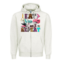 Oatmeal Heather eat sleep craft repeat Zipper Hoodie - RanaPortraitStore