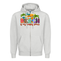 Dove Grey the beach is my happy place Zipper Hoodie - RanaPortraitStore
