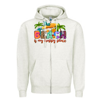 Oatmeal Heather the beach is my happy place Zipper Hoodie - RanaPortraitStore
