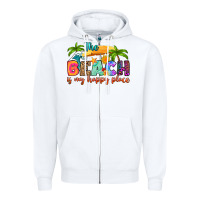 White the beach is my happy place Zipper Hoodie - RanaPortraitStore