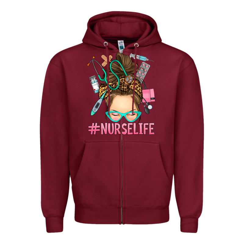 Messy Bun Nurse Life Zipper Hoodie by RanaPortraitStore | Teevron