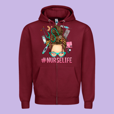 Zipper Hoodie messy bun nurse life