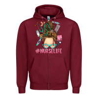 Burgundy messy bun nurse life Zipper Hoodie - RanaPortraitStore
