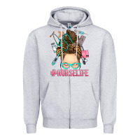 Heather Grey messy bun nurse life Zipper Hoodie - RanaPortraitStore