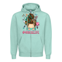 Seafoam messy bun nurse life Zipper Hoodie - RanaPortraitStore