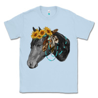 Dusty Blue black and white western horse Classic Tee - RanaPortraitStore