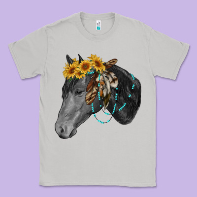 Black And White Western Horse Classic Tee Designed By Ranaportraitstore
