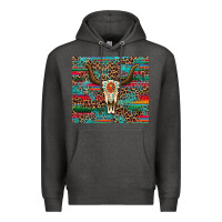 Charcoal Heather western serape leopard bull skull turquoise tumbler Premium Hoodie - Artiststas