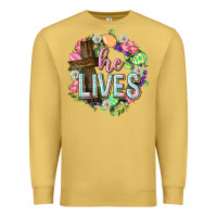 Antique Gold He lives Easter with flowers Premium Sweatshirt - Neo Western