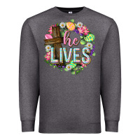 Charcoal Heather He lives Easter with flowers Premium Sweatshirt - Neo Western