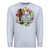 Heather Grey He lives Easter with flowers Premium Sweatshirt - Neo Western