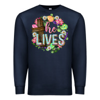 Navy He lives Easter with flowers Premium Sweatshirt - Neo Western