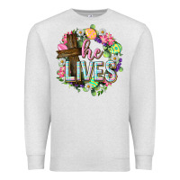 Oatmeal Heather He lives Easter with flowers Premium Sweatshirt - Neo Western