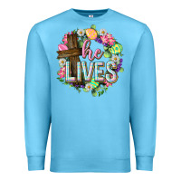 Ocean Blue He lives Easter with flowers Premium Sweatshirt - Neo Western