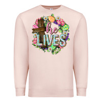 Pale Pink He lives Easter with flowers Premium Sweatshirt - Neo Western