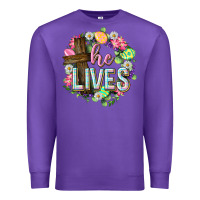 Purple He lives Easter with flowers Premium Sweatshirt - Neo Western