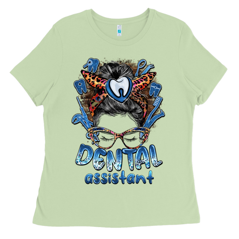 Dental Assistant Messy Bun Ladies Tee by BarkalooDesign | Teevron