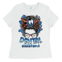 White dental assistant messy bun Ladies Tee - BarkalooDesign