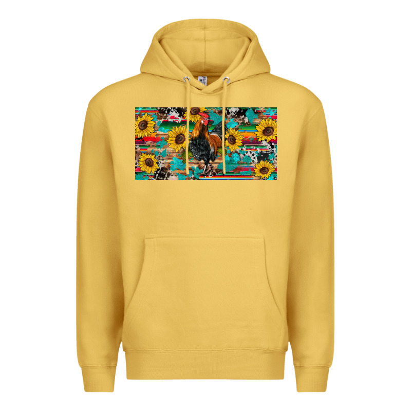 Western Coop Animals Rooster Sunflowers Cowhide Wooden Serape Glitter Premium Hoodie by Artiststas | Teevron