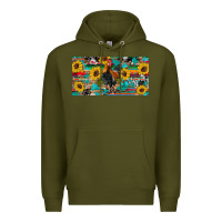 Army Green western coop animals rooster sunflowers cowhide wooden serape glitter Premium Hoodie - Artiststas
