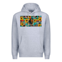 Heather Grey western coop animals rooster sunflowers cowhide wooden serape glitter Premium Hoodie - Artiststas