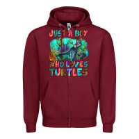 Burgundy just a boy who loves turtles Zipper Hoodie - RanaPortraitStore