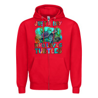 Red just a boy who loves turtles Zipper Hoodie - RanaPortraitStore