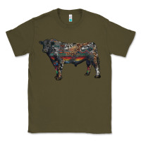 Army Green black angus bull with western patterns Classic Tee - RanaPortraitStore
