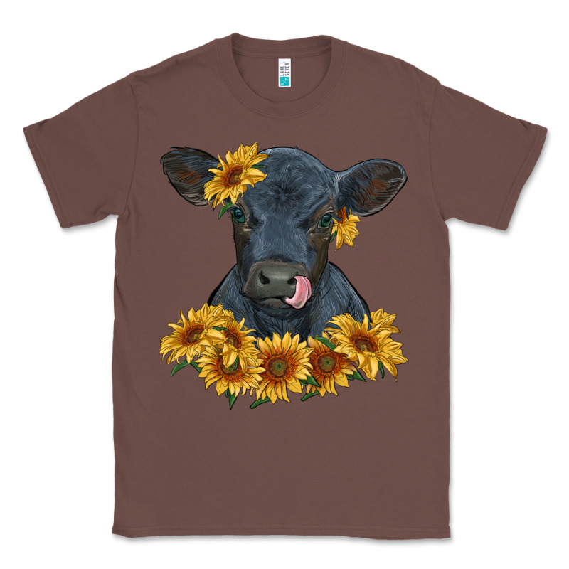Black Angus Calf With Sunflowers Classic Tee by RanaPortraitStore | Teevron