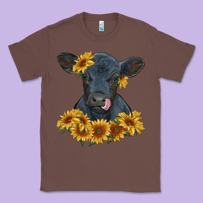 Black Angus Calf With Sunflowers Classic Tee Designed By Ranaportraitstore