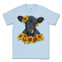 Dusty Blue black angus calf with sunflowers Classic Tee - RanaPortraitStore