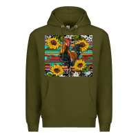 Army Green western coop animals rooster sunflowers cowhide wooden serape glitter Premium Hoodie - Artiststas