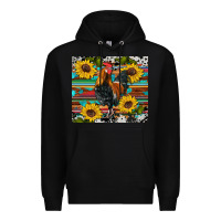 Black western coop animals rooster sunflowers cowhide wooden serape glitter Premium Hoodie - Artiststas