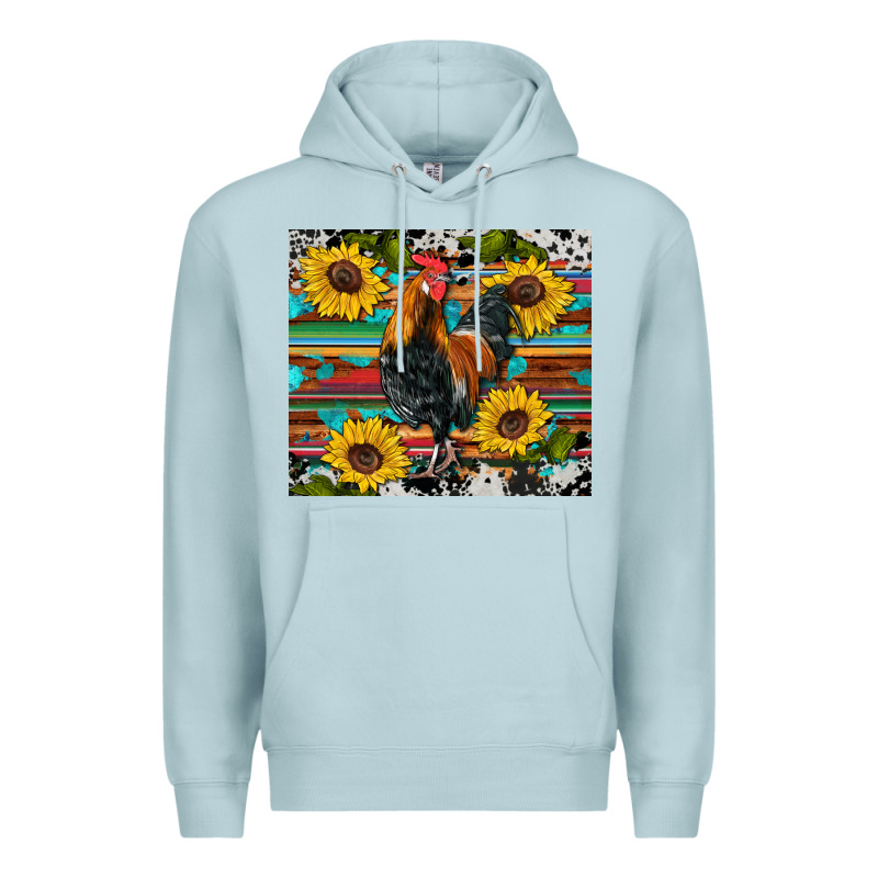 Western Coop Animals Rooster Sunflowers Cowhide Wooden Serape Glitter Premium Hoodie by Artiststas | Teevron