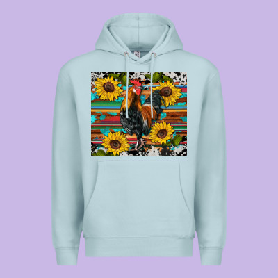 Western Coop Animals Rooster Sunflowers Cowhide Wooden Serape Glitter Premium Hoodie Designed By Artiststas