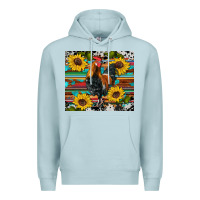 Blue Mist western coop animals rooster sunflowers cowhide wooden serape glitter Premium Hoodie - Artiststas