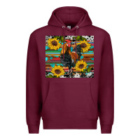 Burgundy western coop animals rooster sunflowers cowhide wooden serape glitter Premium Hoodie - Artiststas