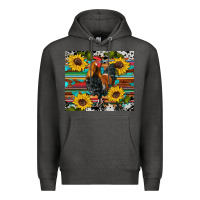 Charcoal Heather western coop animals rooster sunflowers cowhide wooden serape glitter Premium Hoodie - Artiststas
