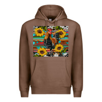 Chestnut western coop animals rooster sunflowers cowhide wooden serape glitter Premium Hoodie - Artiststas