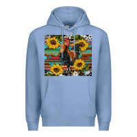 Colony Blue western coop animals rooster sunflowers cowhide wooden serape glitter Premium Hoodie - Artiststas