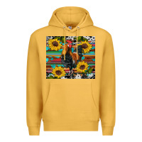 Mustard western coop animals rooster sunflowers cowhide wooden serape glitter Premium Hoodie - Artiststas